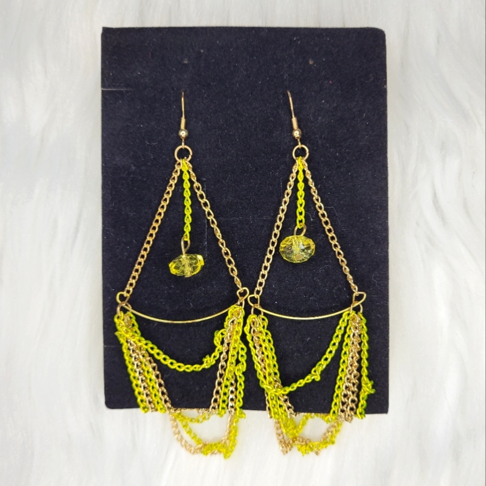 Gold & Neon Yellow Chain Earrings